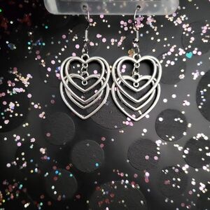 Silver Heart Drop Earrings